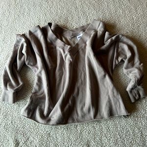 NIKE Yoga Taupe Crop V Neck Fleece Sweater Size Medium
